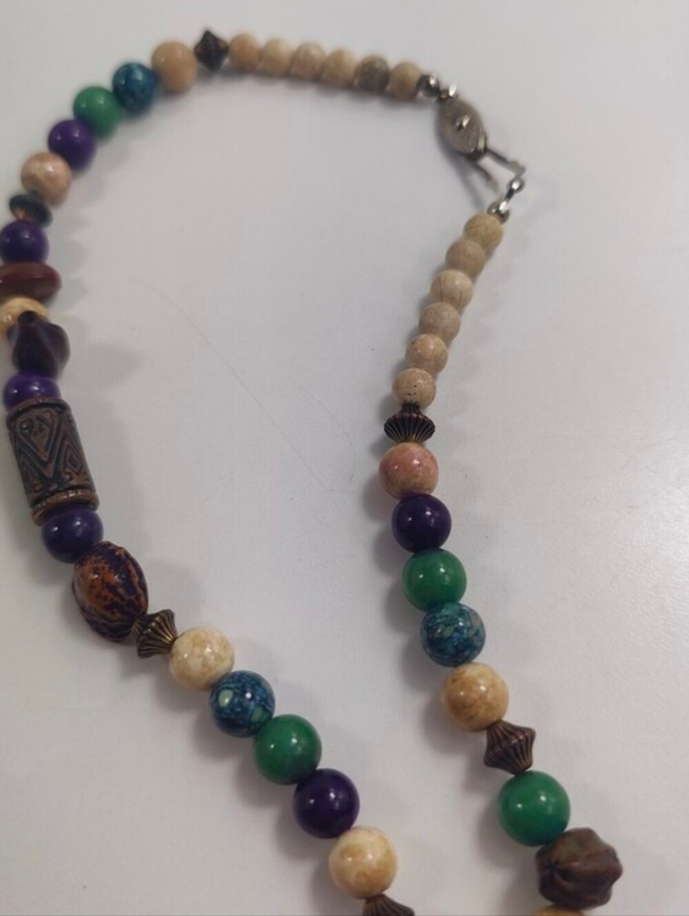 Boho Green Layered Necklace Bundle Jade Agate Jasper Glass Beads Artisan 3 Pc - Picture 13 of 16